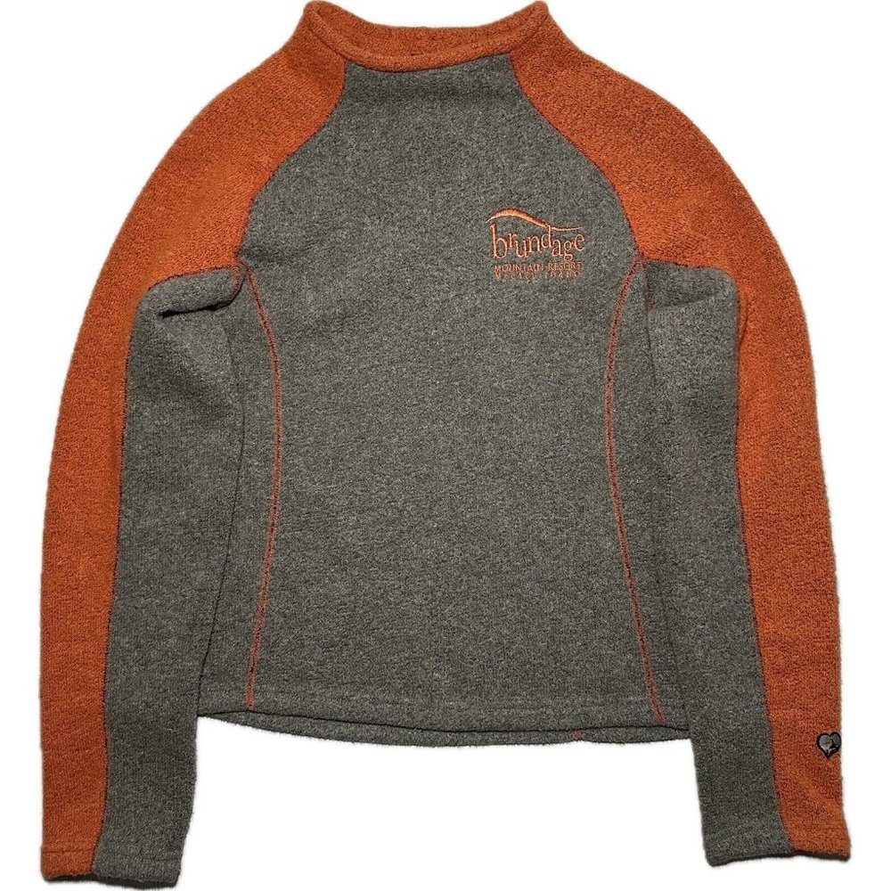 Khul Womens Sherpa Long sleeve Pullover Sz S  High Neck Brown Orange Brundage